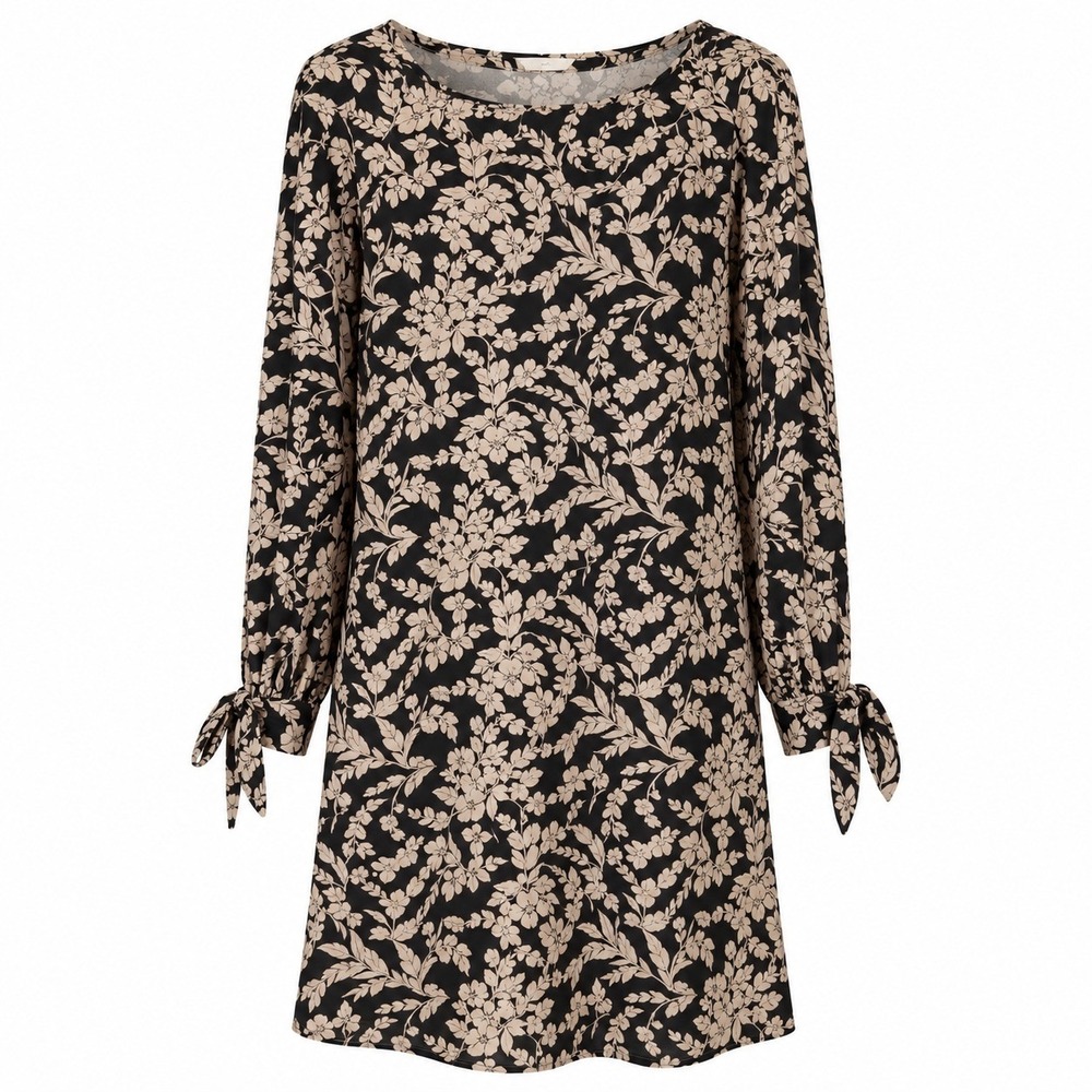 LOFT Womens XS Black Floral Shift Dress Tie Sleeve NWT Work Fall Boho